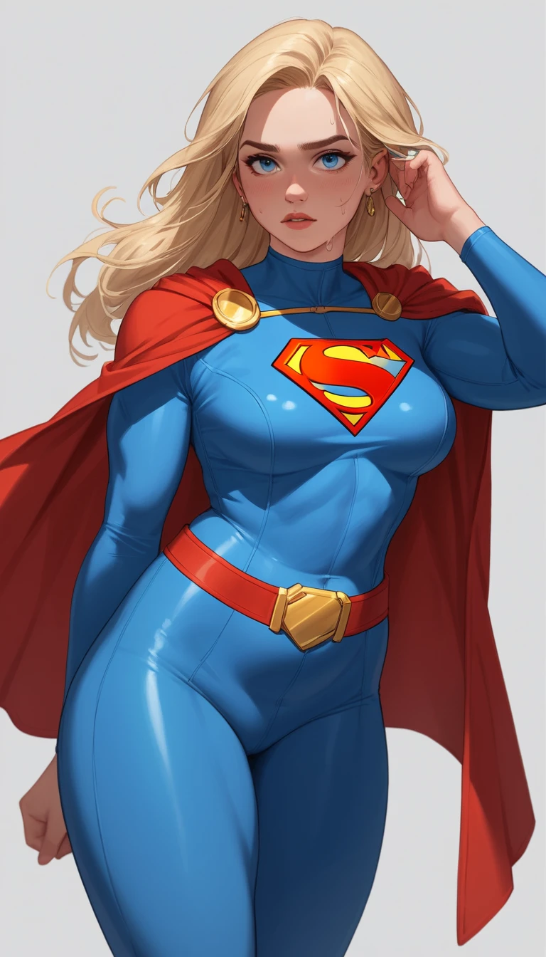 Heroína de anime seductora con ojos azules y cabello liso y salvaje