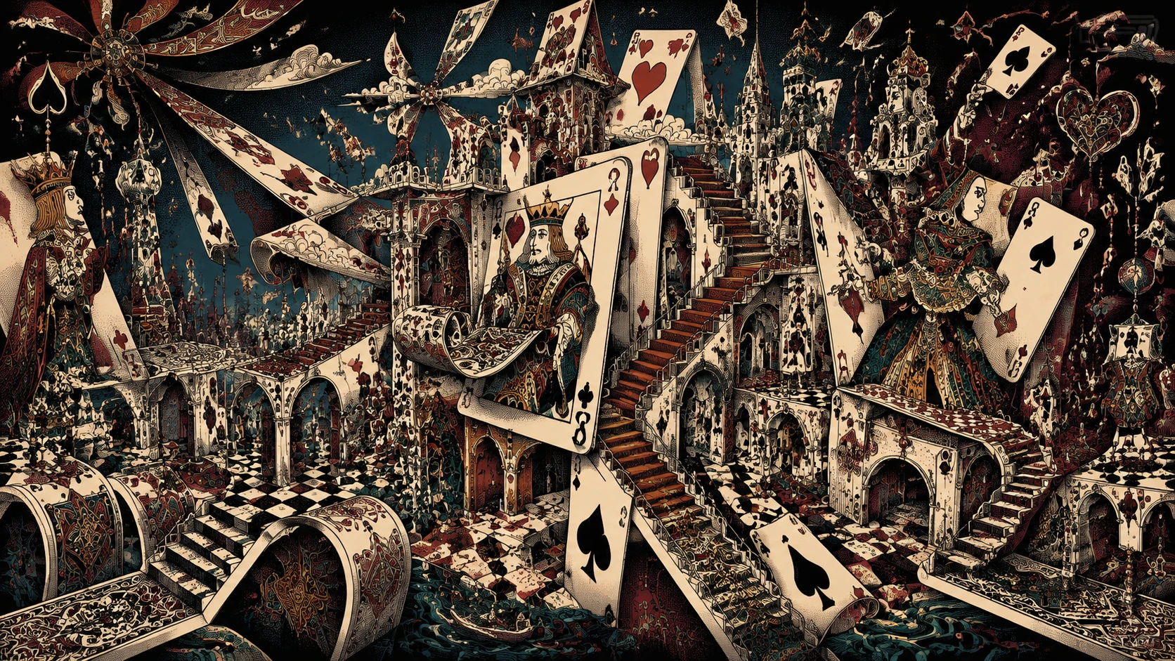 Palacio Gótico Surreal Construido con Enormes Cartas de Baraja