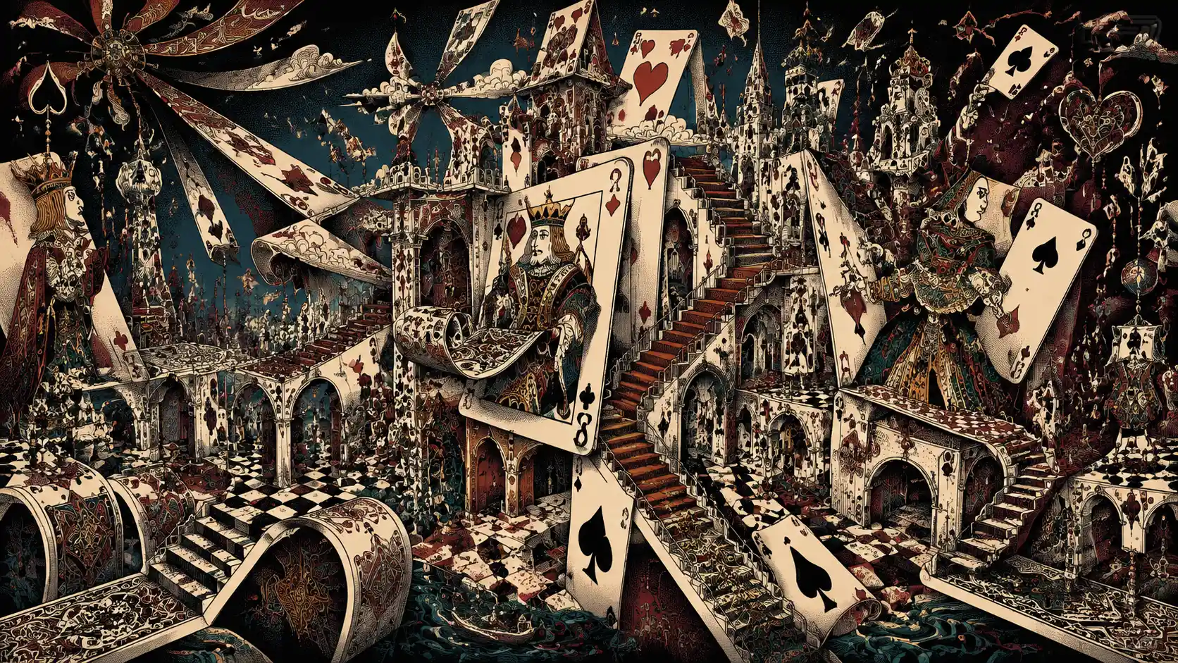 Palacio Gótico Surreal Construido con Enormes Cartas de Baraja