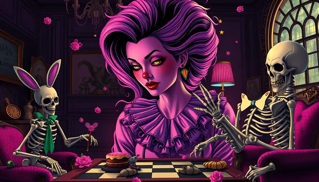 Surreal ghostly woman with flaming hair and melting clocks