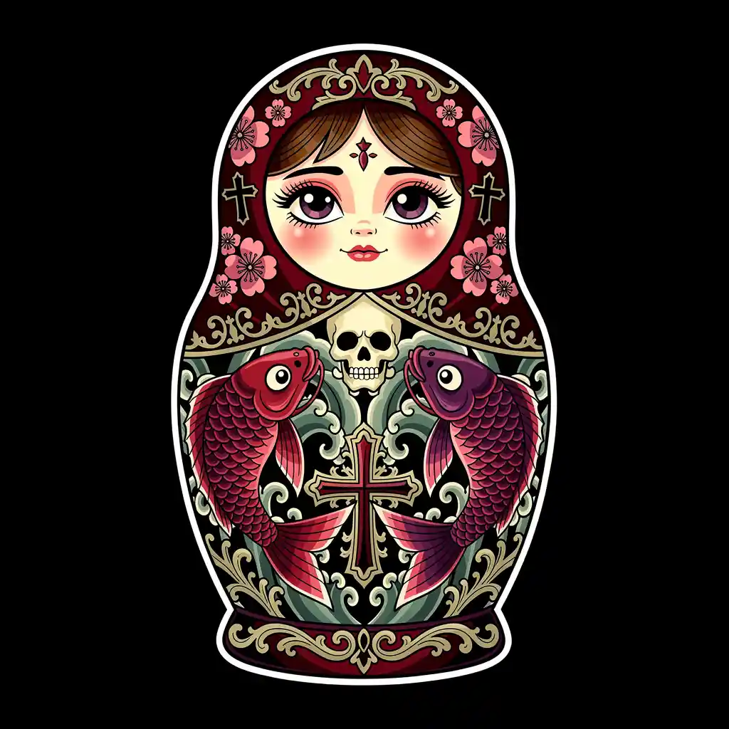 Gothic matryoshka doll vector on a dark black background