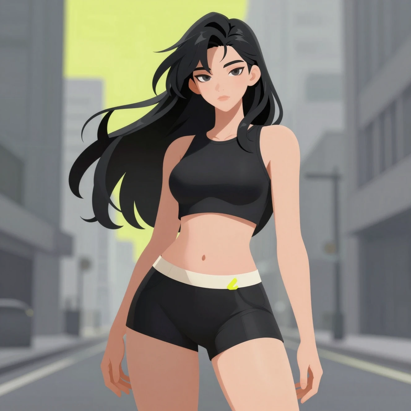 Mujer de anime estilizada en una escena urbana moderna