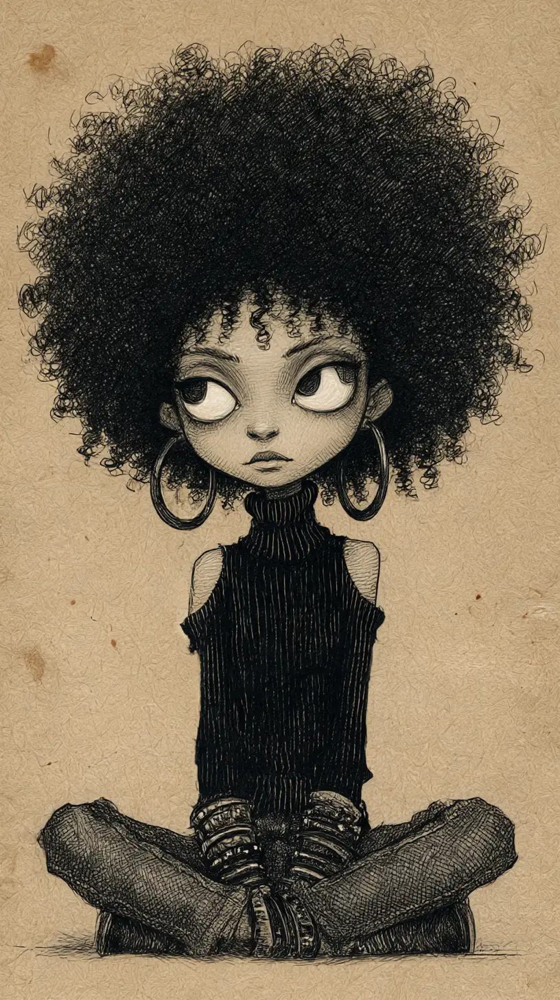 Portrait gothique au graphite d’une femme aux grands yeux blancs