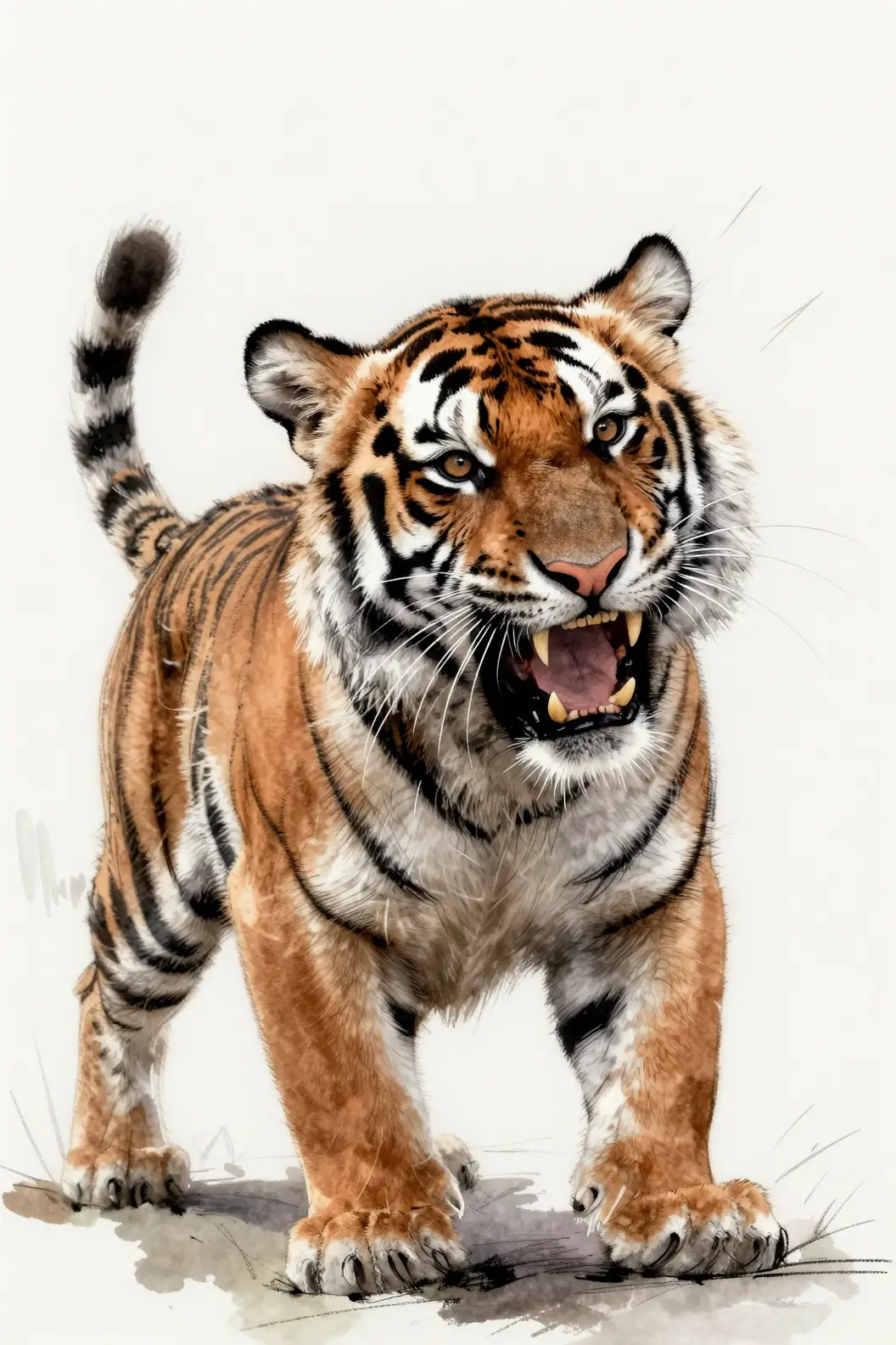 Dynamic sketch of a baby tiger shaking its head