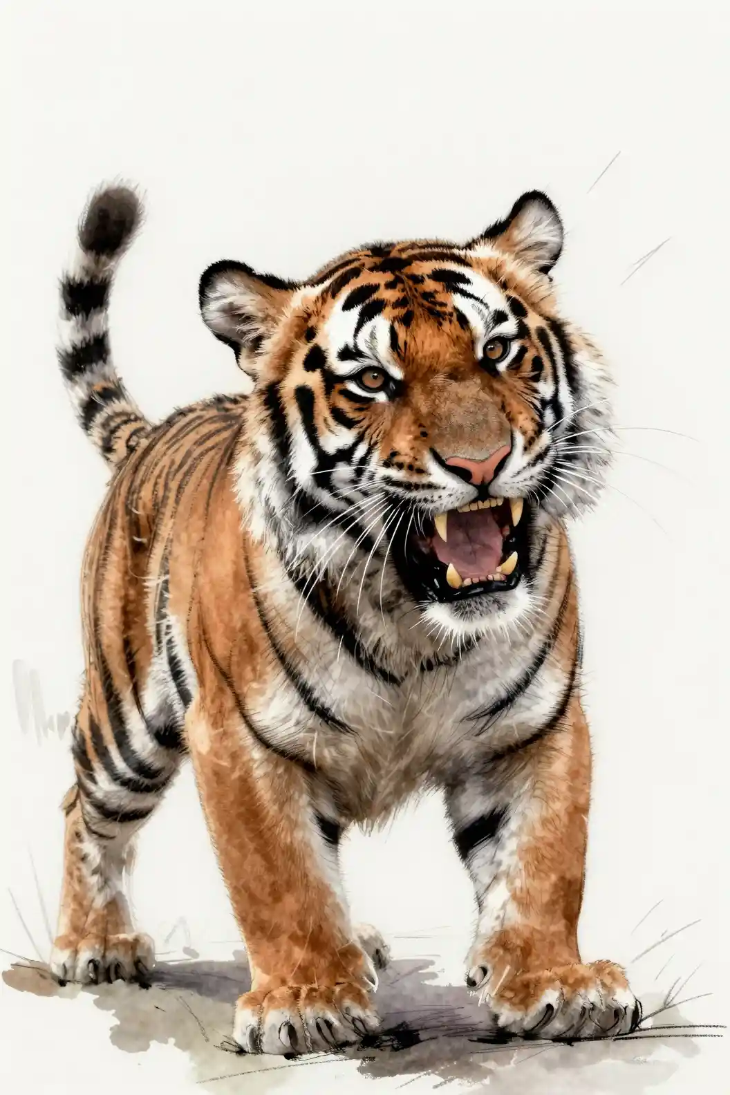 Dynamic sketch of a baby tiger shaking its head