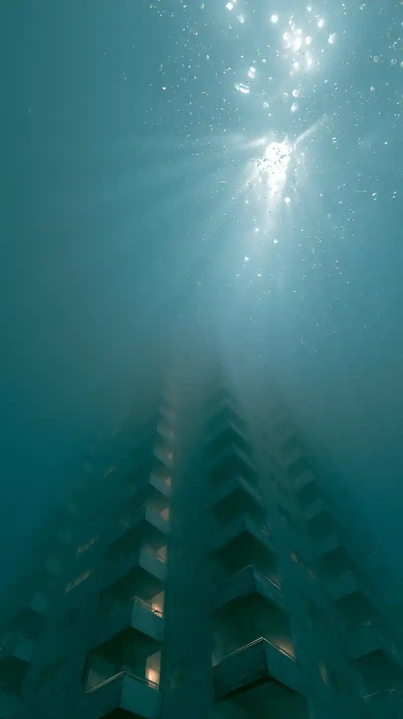 Surreale Unterwasserarchitektur im sanften spektralen Sonnenlicht