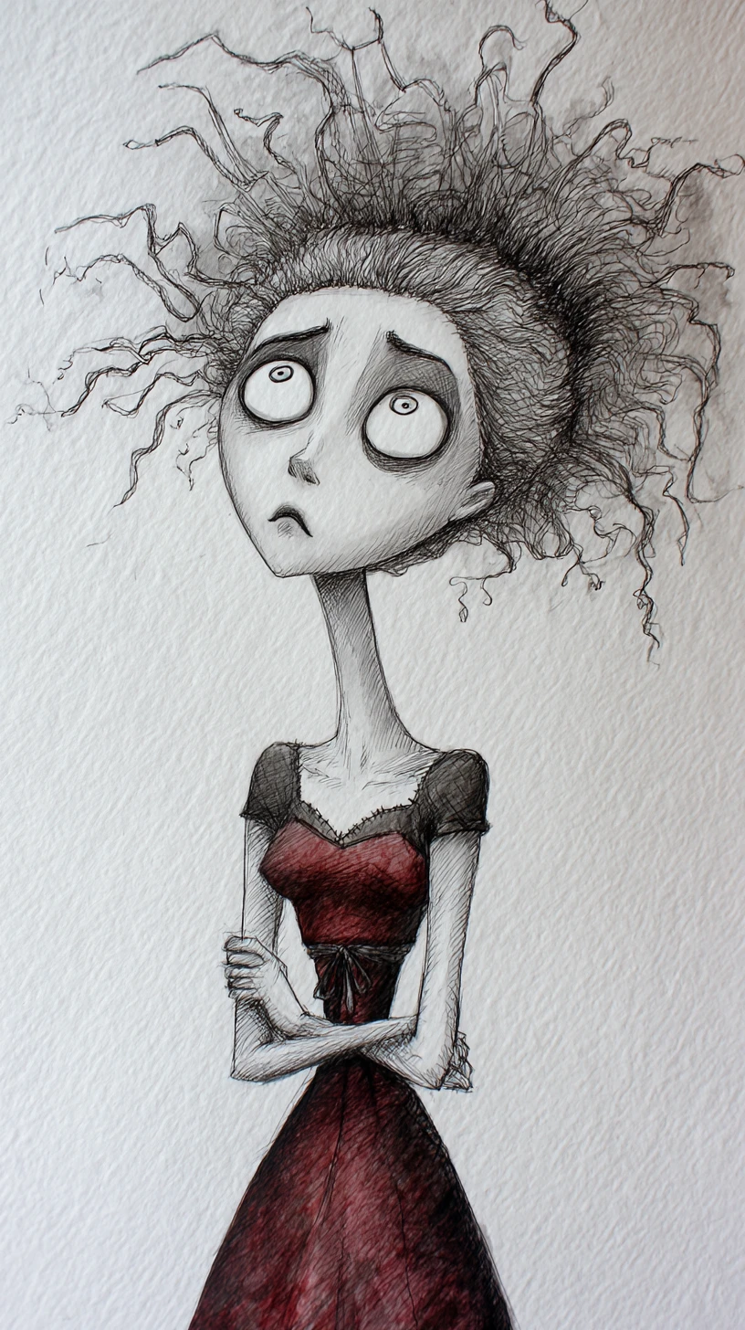 Mujer melancólica en ilustración gótica de técnica mixta