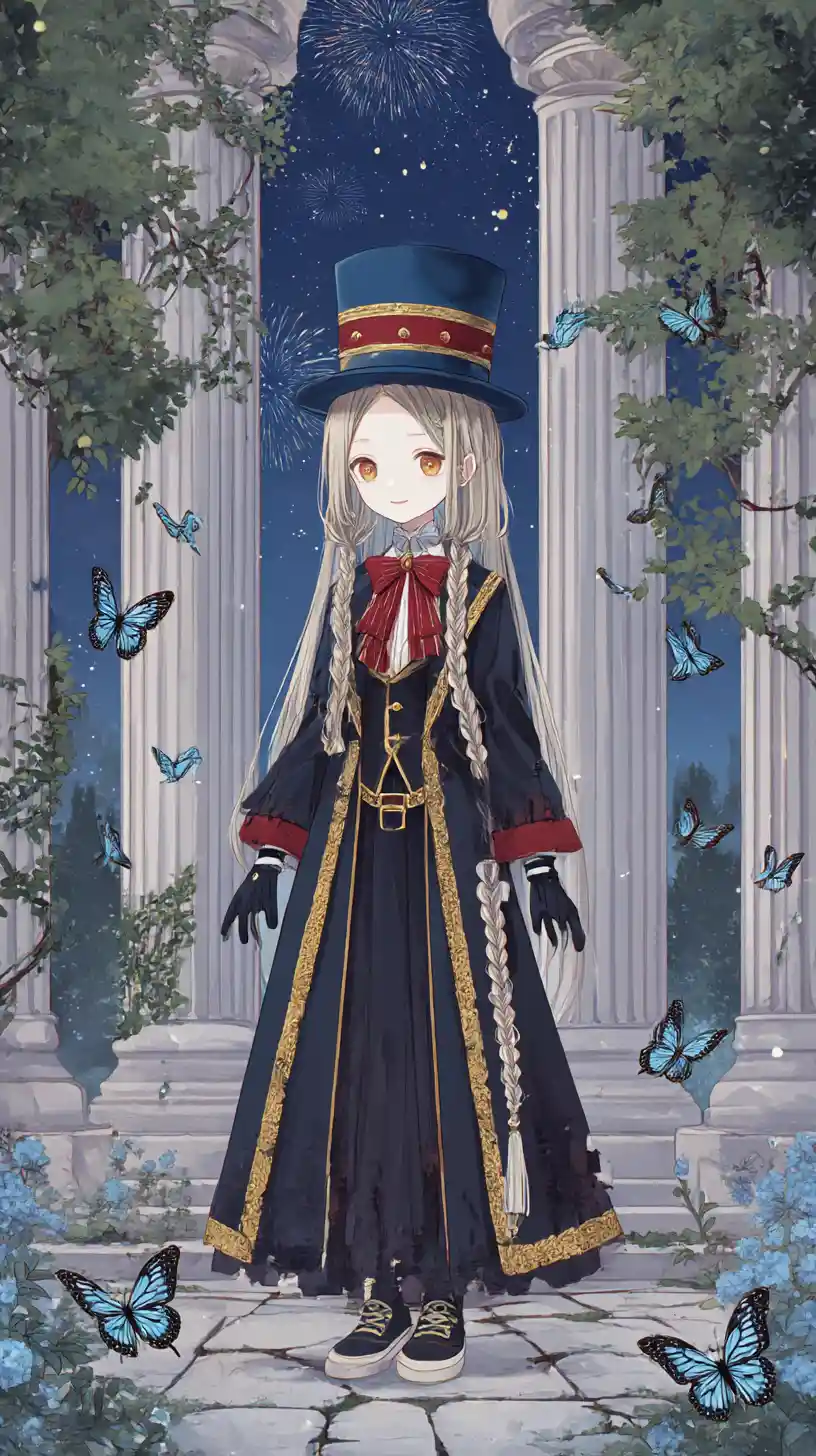 Elegante ragazza anime con abito ornato nella sala di un tempio