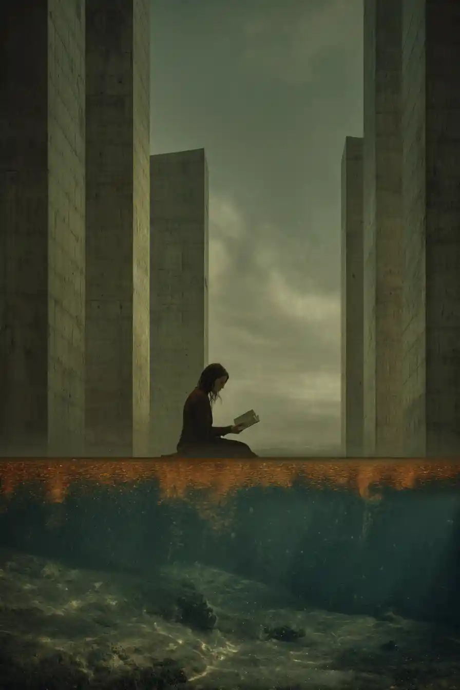 Surreal fantasy library with alien inspired architecture