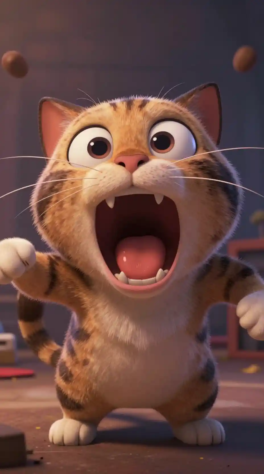 Screaming tabby cat close up in wild ink illustration