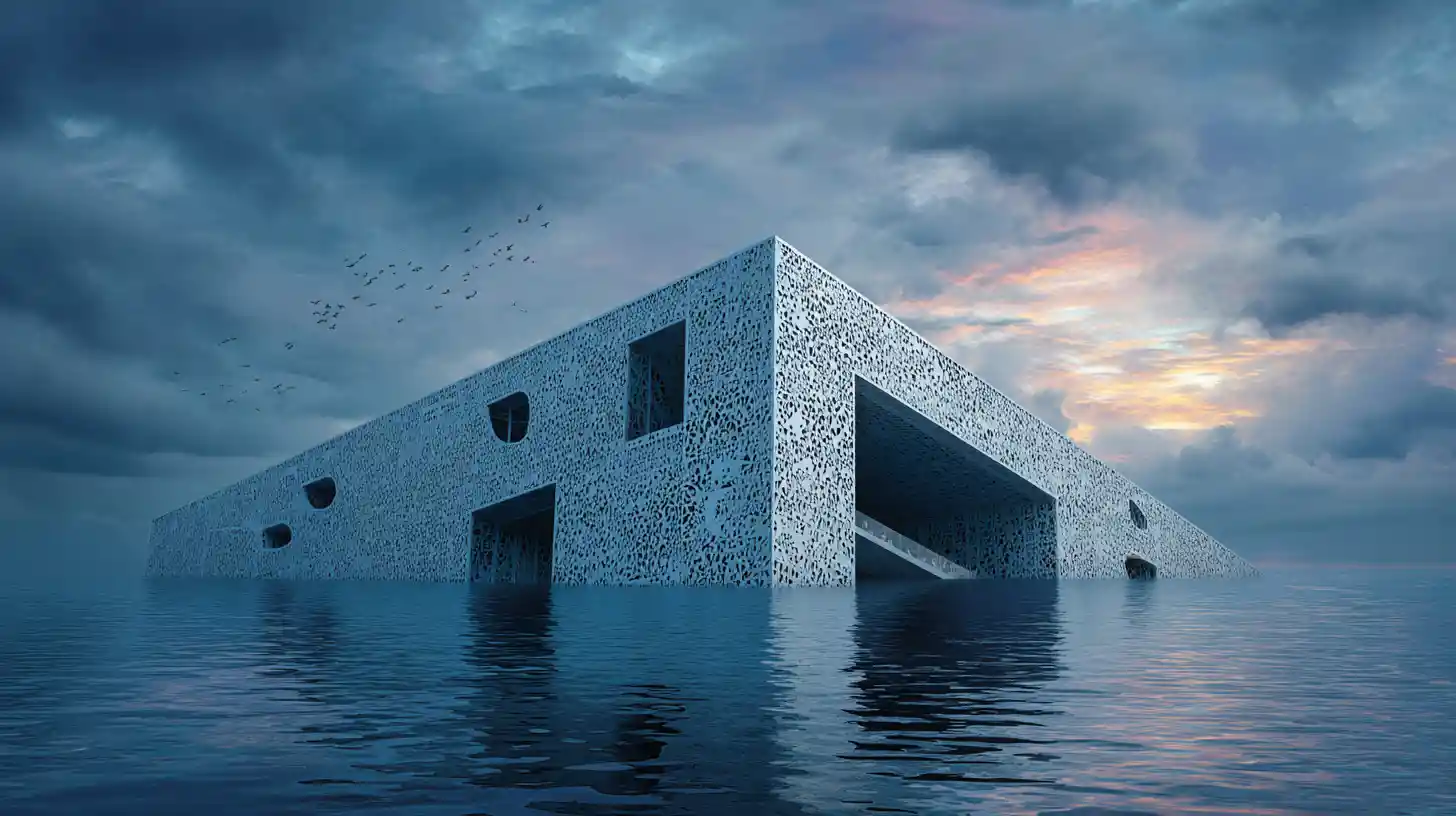 Surreal drowned library within an alien fantasy city