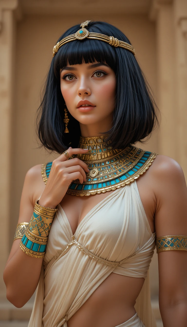 Retrato de moda inspirado en Cleopatra de una majestuosa mujer egipcia
