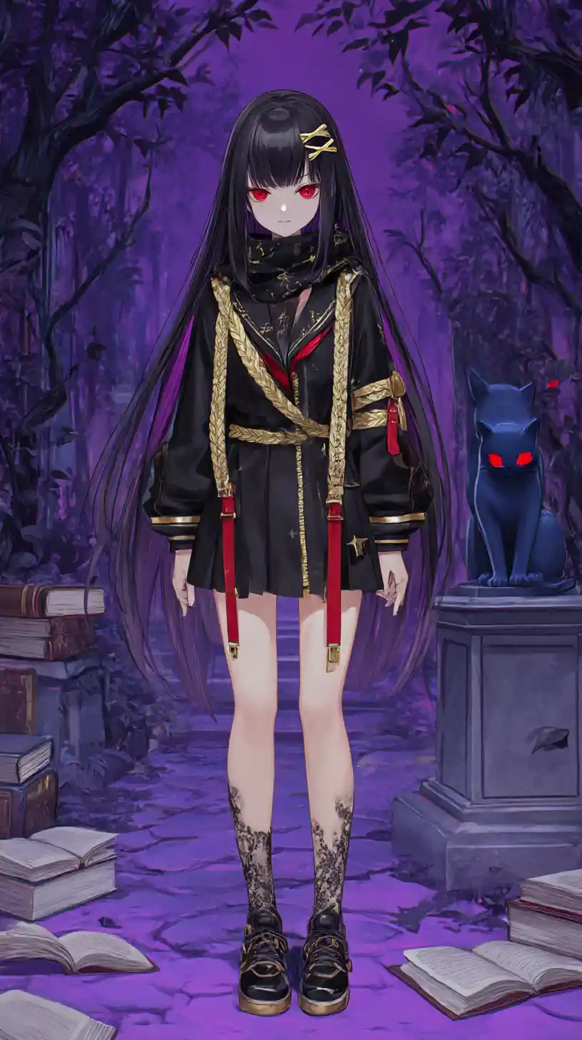 Chica de anime de cabello oscuro y sonrisa siniestra con chaqueta de cuerdas