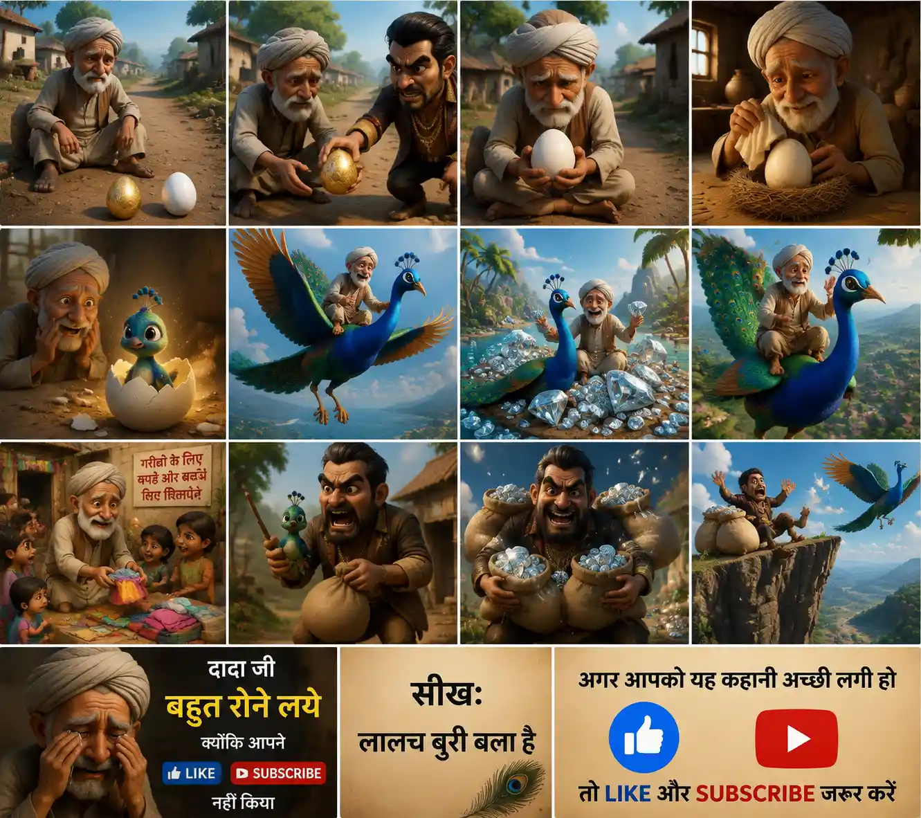 Old man flying to a fantasy diamond island