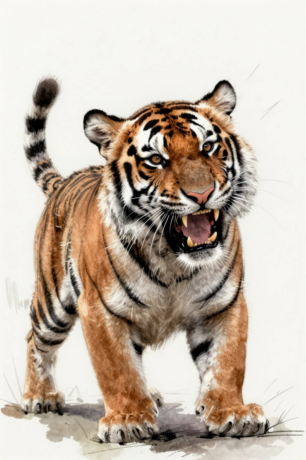 Dynamic sketch of a baby tiger shaking its head