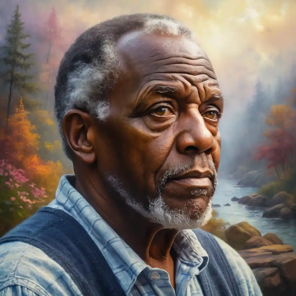 Elderly man with soulful eyes in contemplative close up portrait