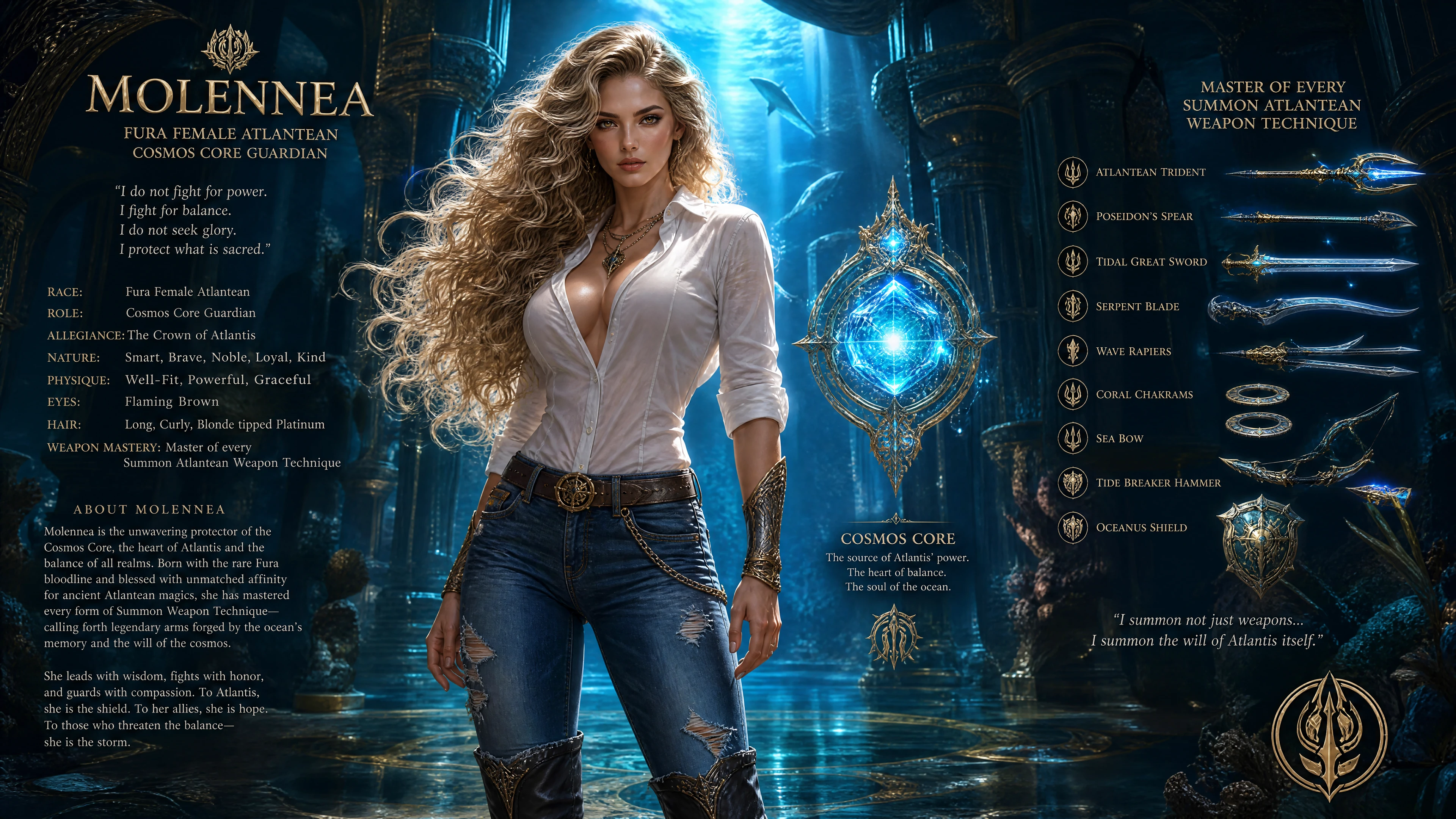 Valiente mujer atlante rubia de pie con ropa casual