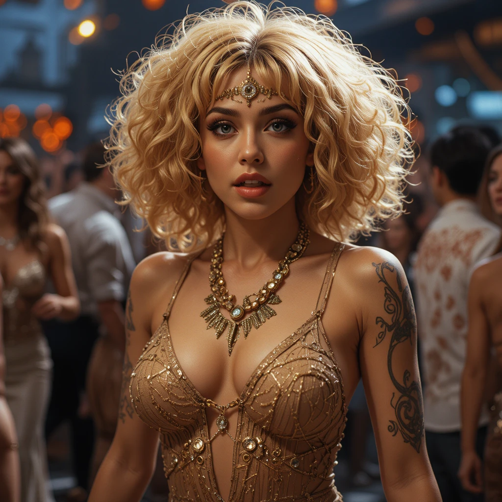 Joyful dancer moving through a crowded discotheque night