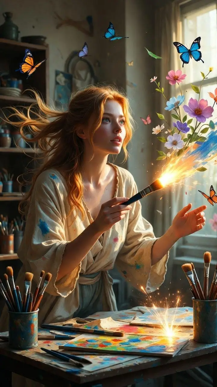 描繪會發光形狀並化為實體物品的魔法女子