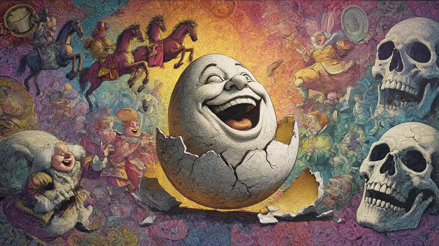 Surrealer Humpty Dumpty im dunklen Märchen zersplittert