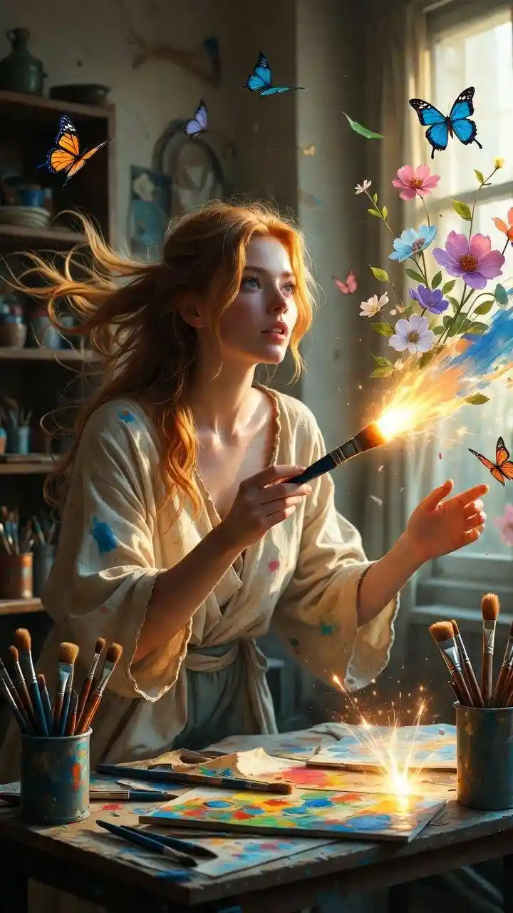 描繪會發光形狀並化為實體物品的魔法女子