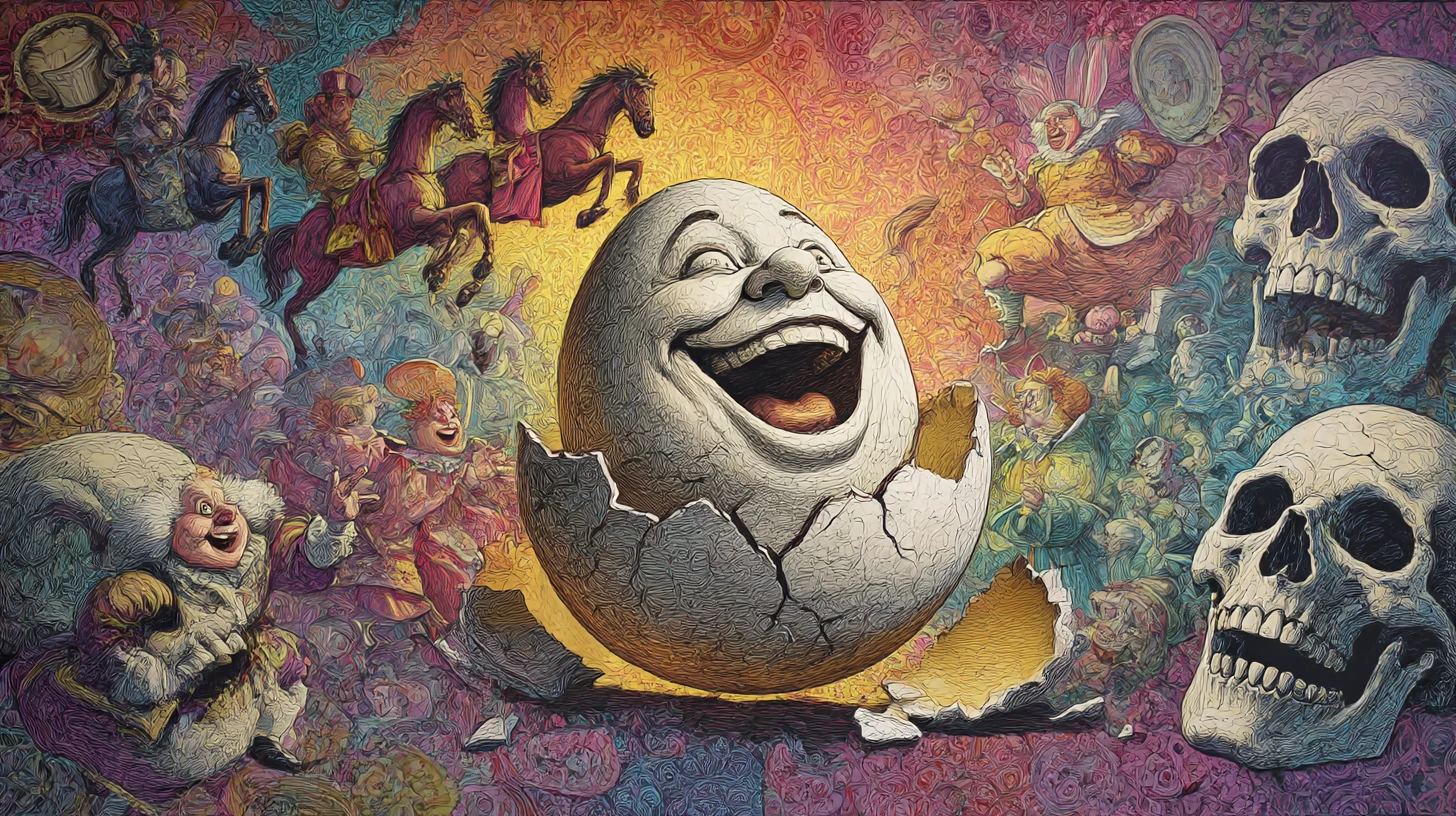 Surreal Humpty Dumpty Shattered In Dark Fairy Tale