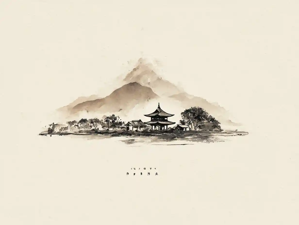 Minimal ink wash illustration with serene negative space layout