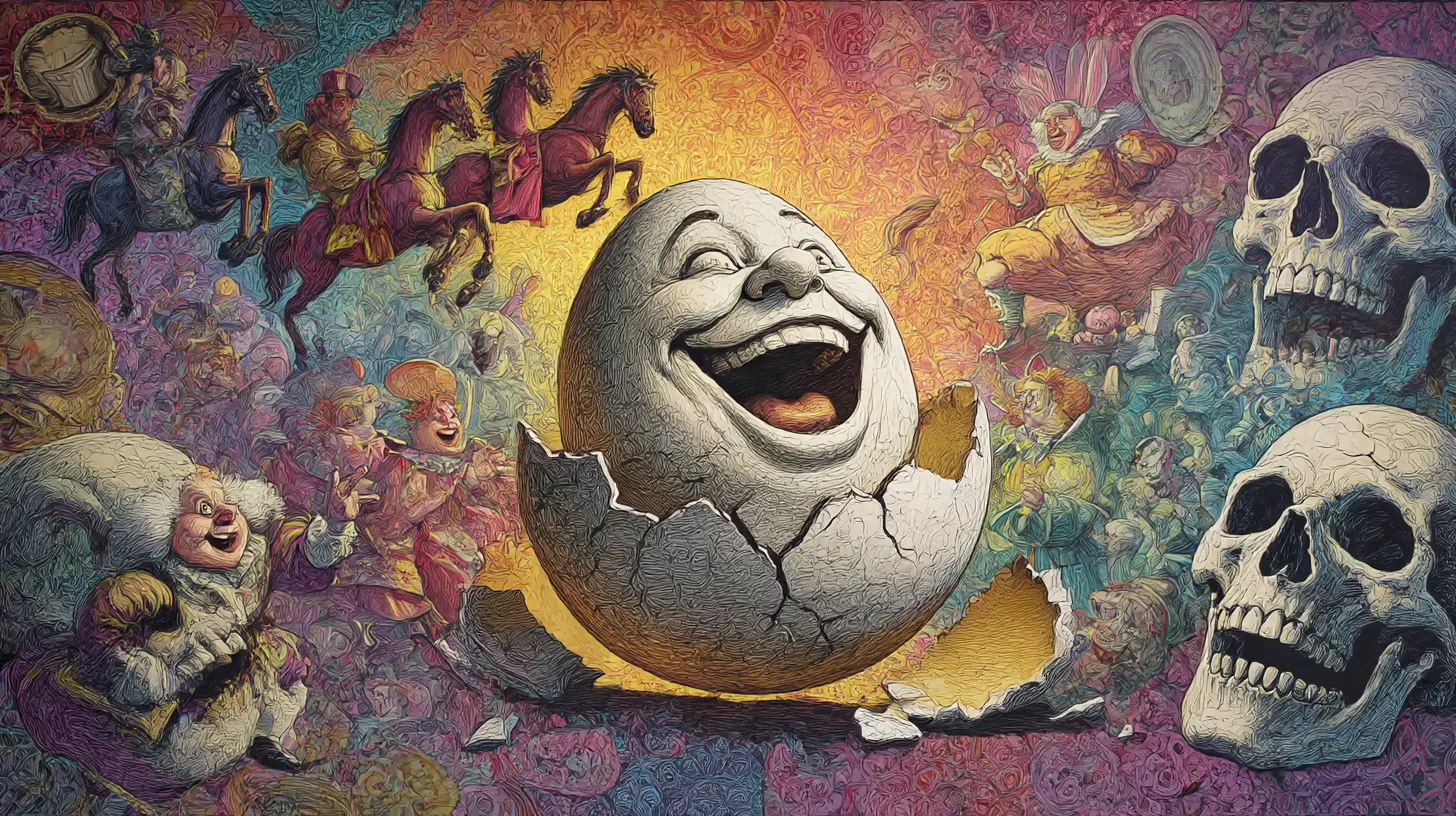 Surreal Humpty Dumpty Shattered In Dark Fairy Tale
