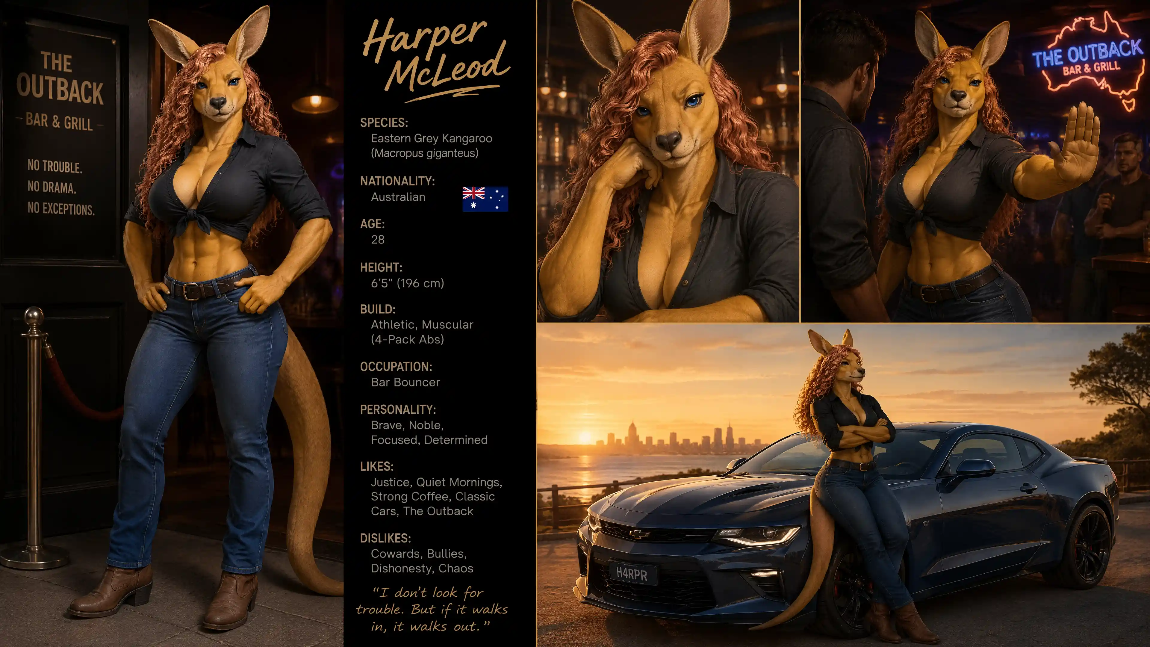 Anthro kangaroo bouncer woman in casual jeans and boots