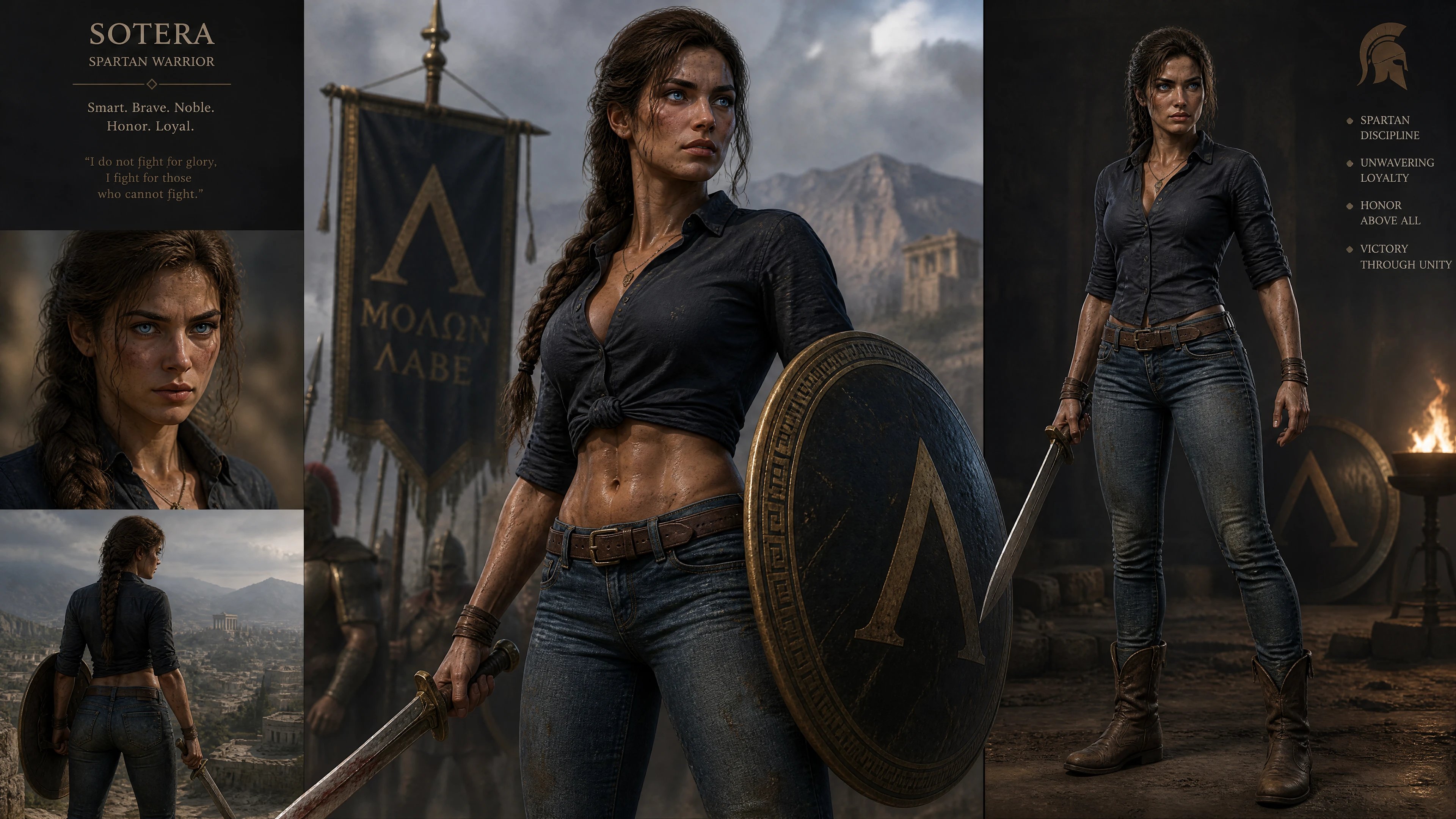 Valiente guerrera espartana con ropa moderna y casual