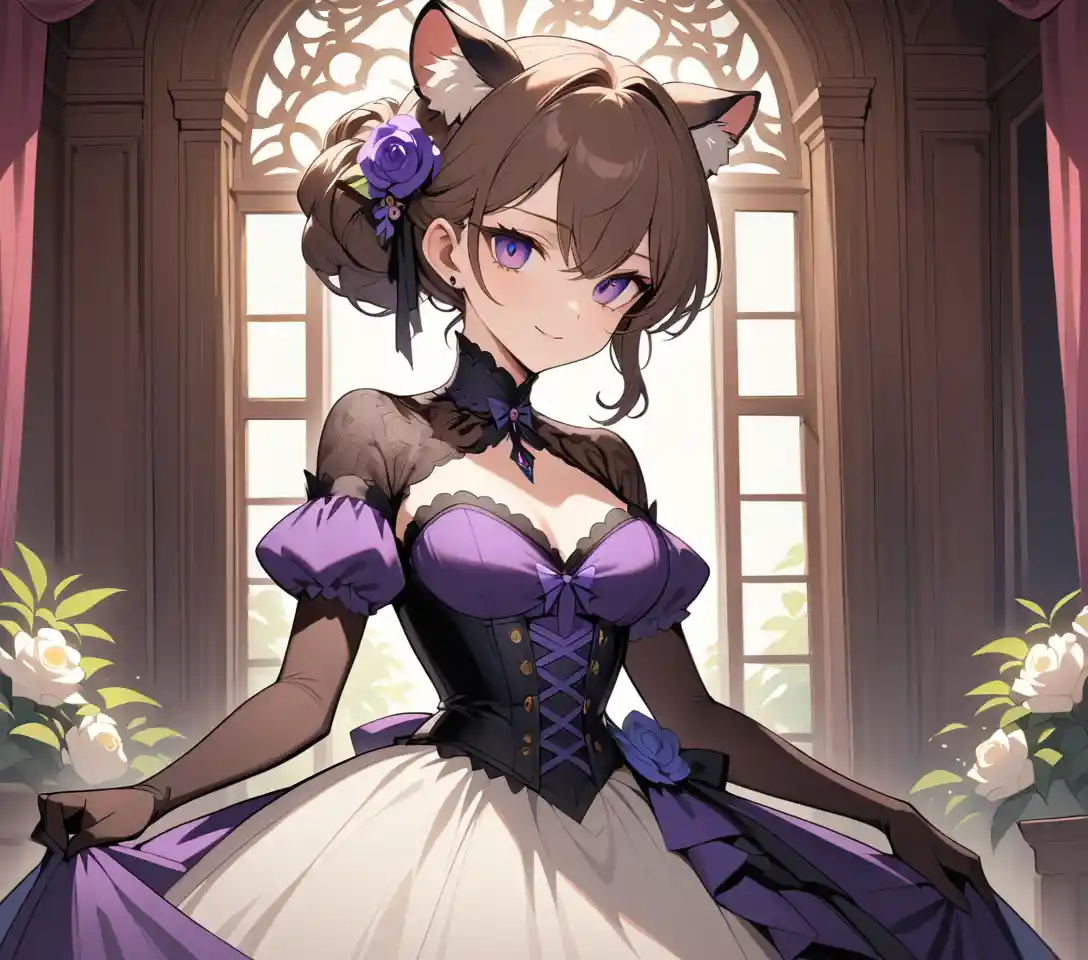 Femme fatale victoriana con vestido de encaje en un gran salón de baile