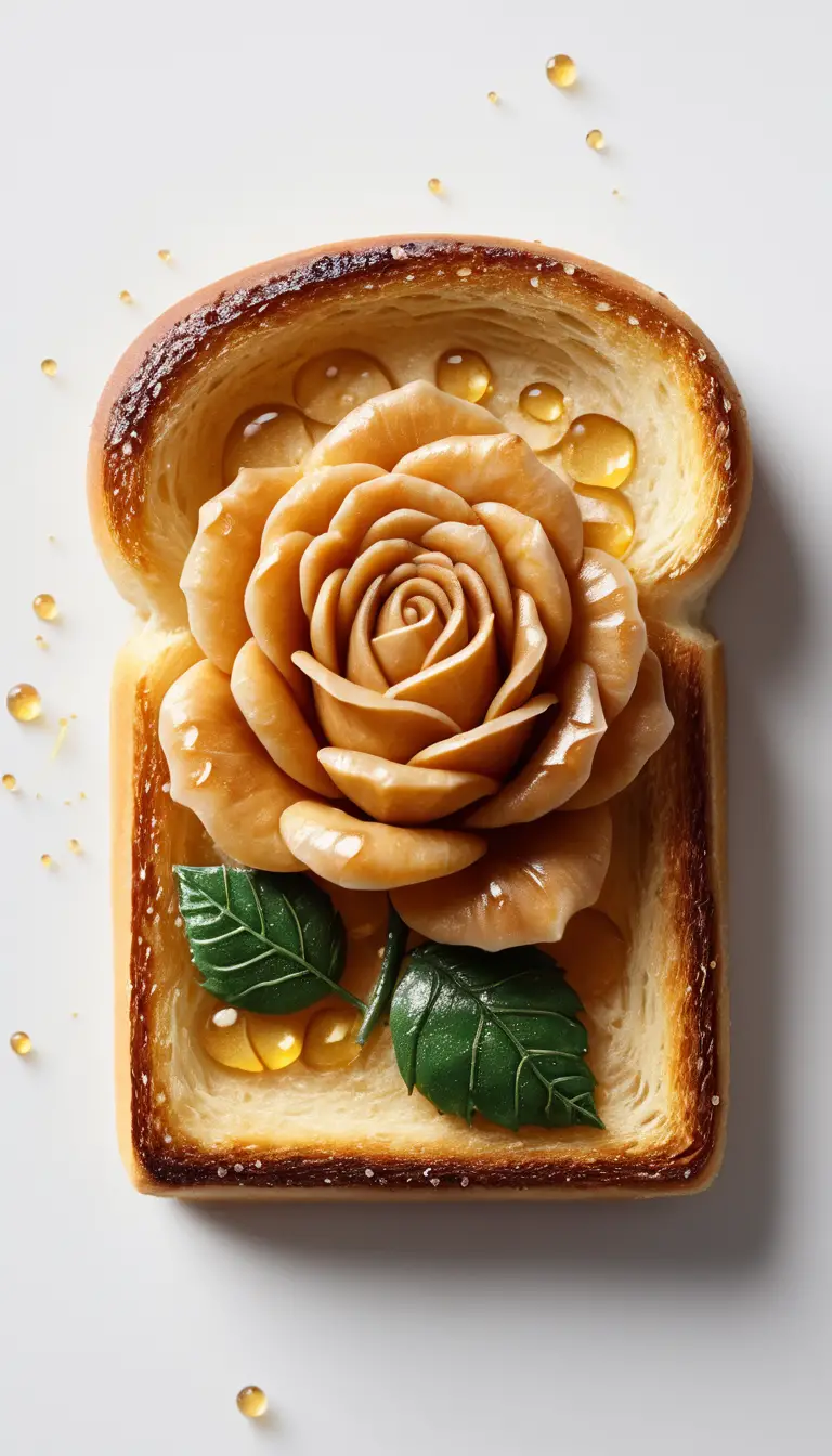 Primer plano de una tostada tallada en forma de rosa intrincada