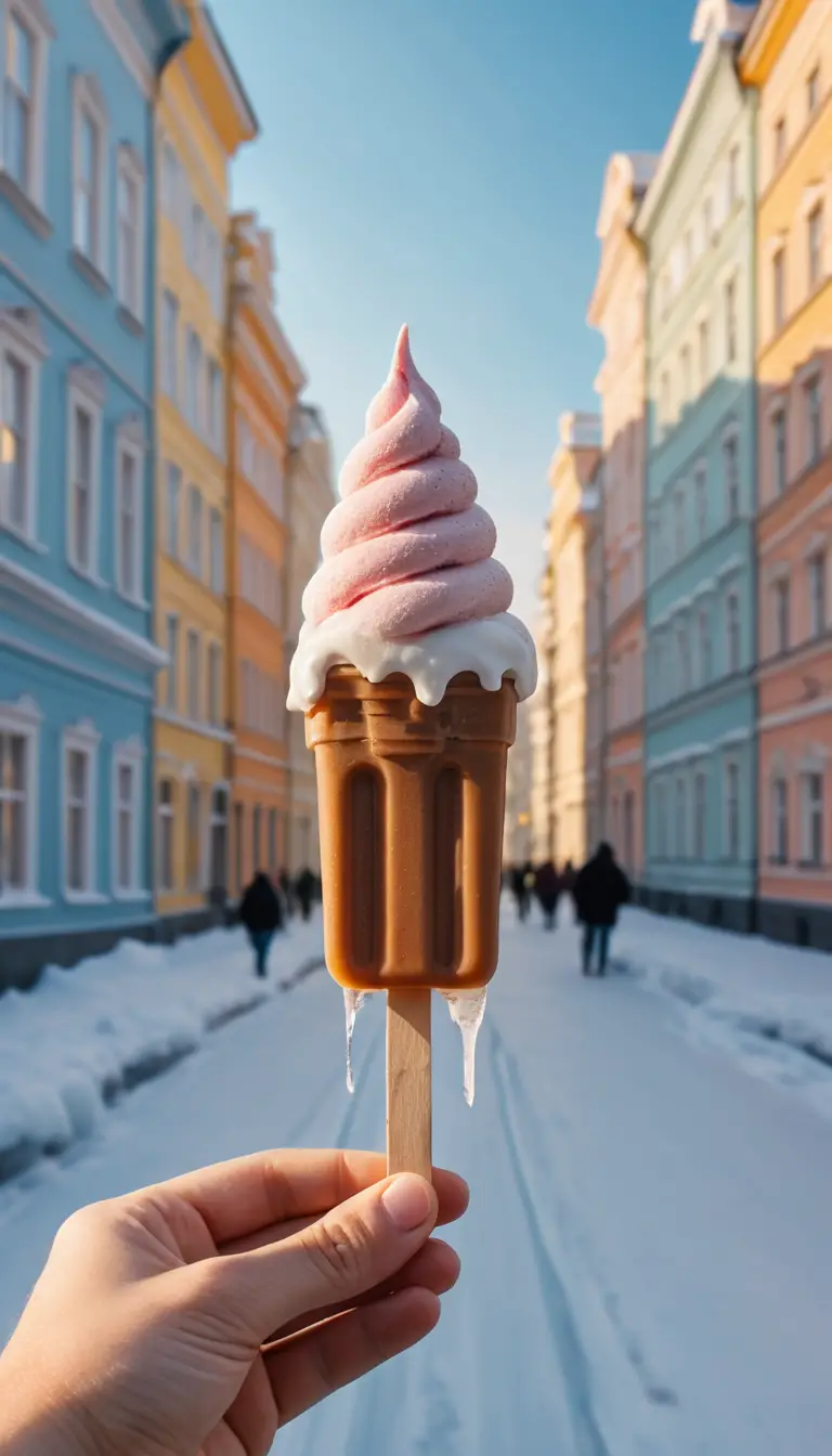 Panorama urbano di San Pietroburgo congelato in un ghiacciolo cristallino