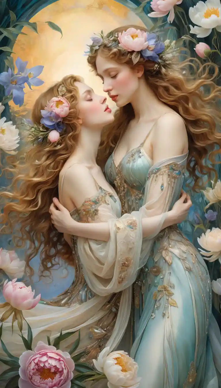 Fiori di fantasia romantica che brillano in una beatitudine cristallina