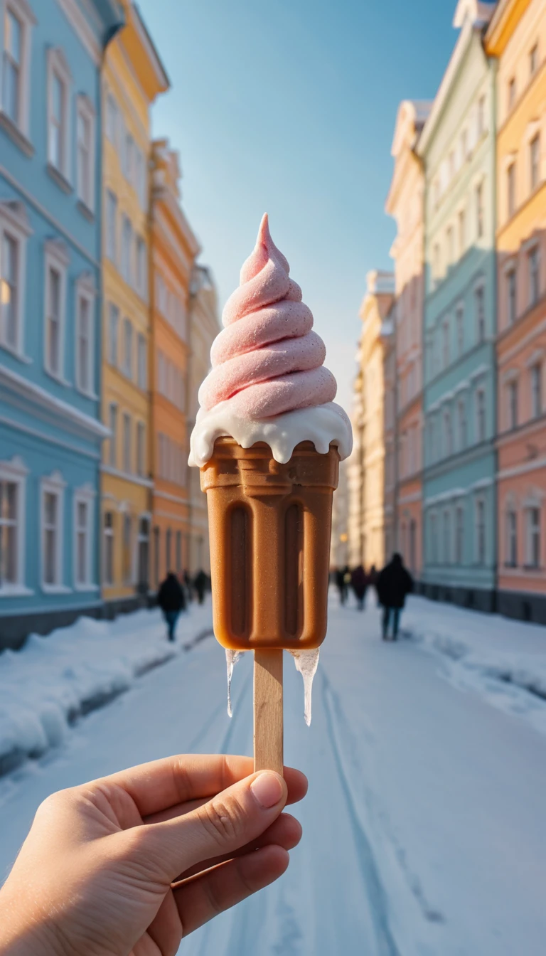Paysage urbain de Saint-Pétersbourg figé dans une glace cristalline