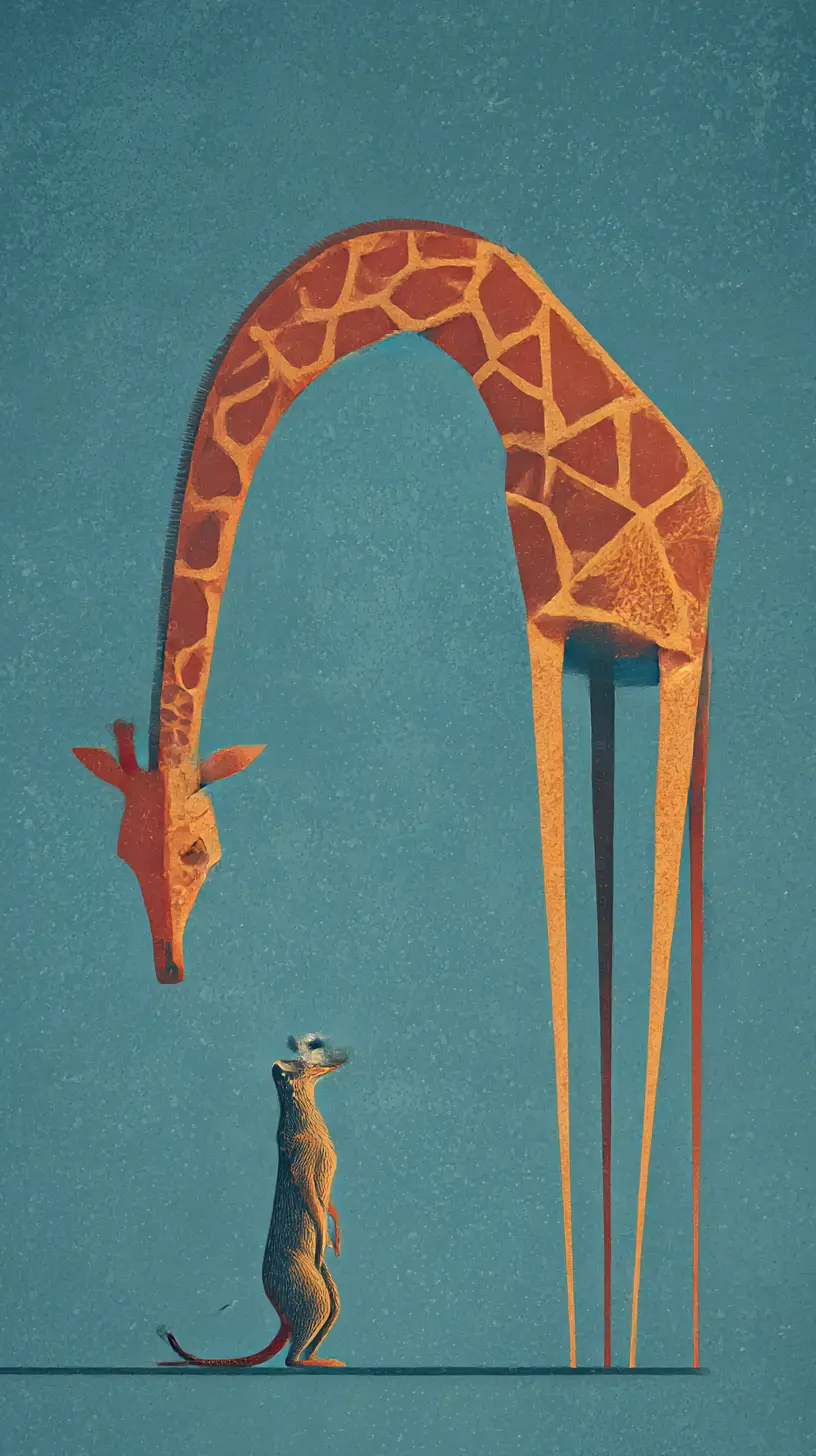 Minimal surreal giraffe meets meerkat in vintage tones