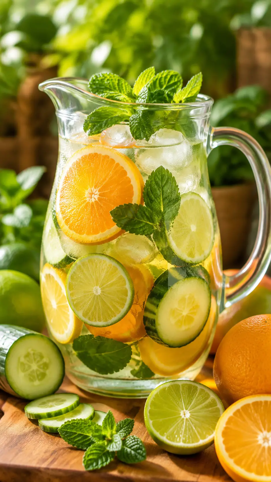 Refrescante bebida cítrica en una jarra de vidrio transparente