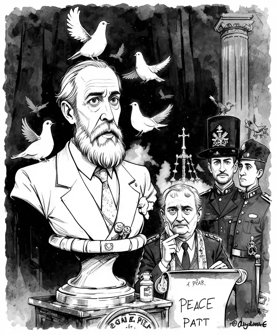 Vignetta politica satirica con colombe e figure che parlano