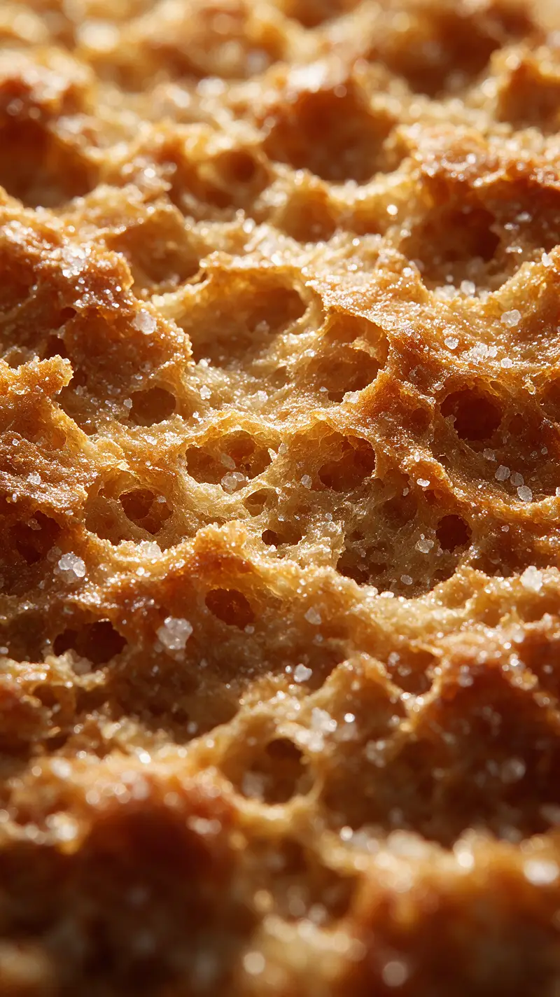 Primer plano macro de la textura dorada y crujiente de un snack
