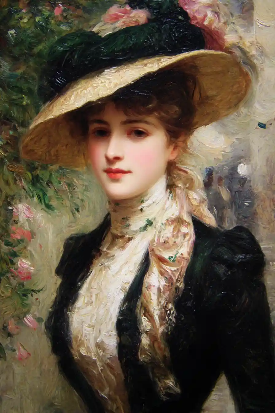 Elegant woman in silk on a sunlit cobblestone street