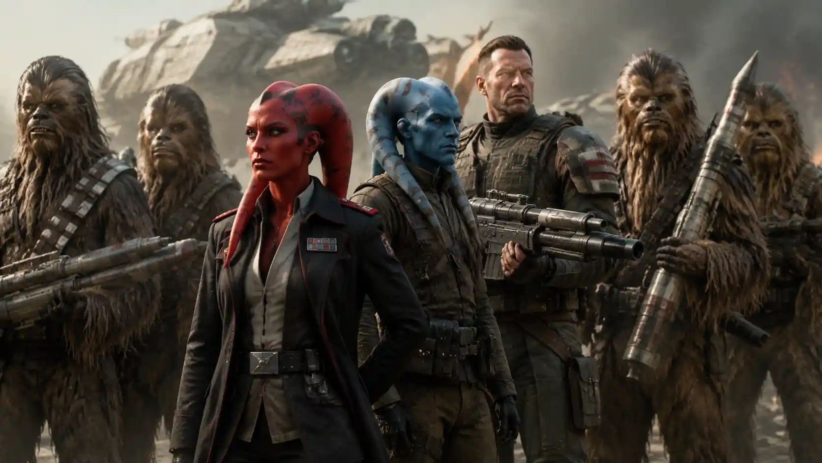 Group of sci fi soldiers in a fantasy character lineup