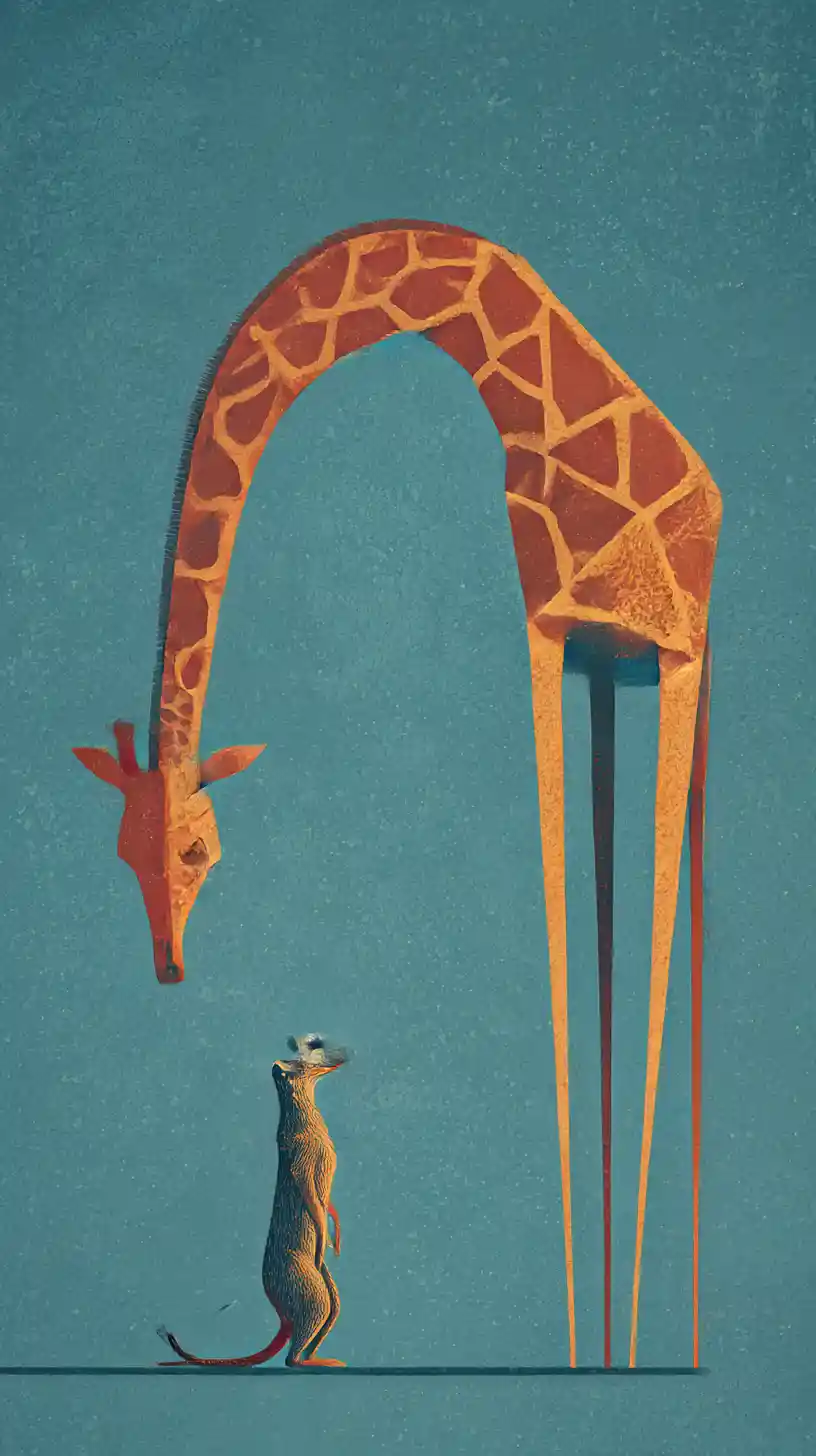 Minimal surreal giraffe meets meerkat in vintage tones