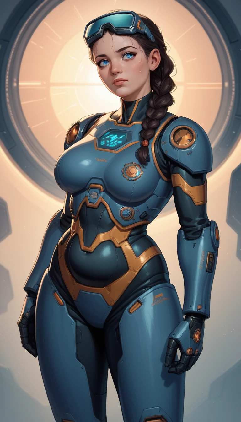 Eroina anime seducente in outfit steampunk cibernetico