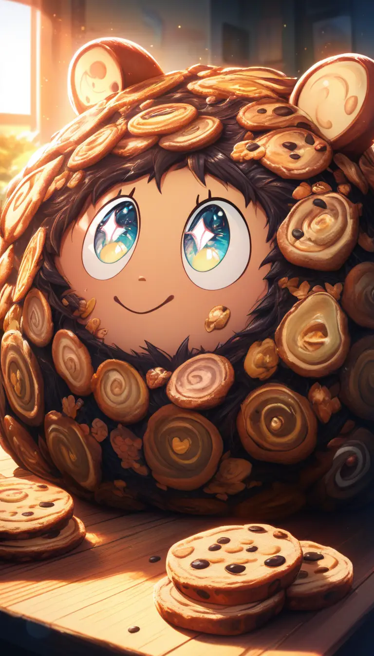 Adorable personaje de galleta anime con ojos brillantes y sonrisa