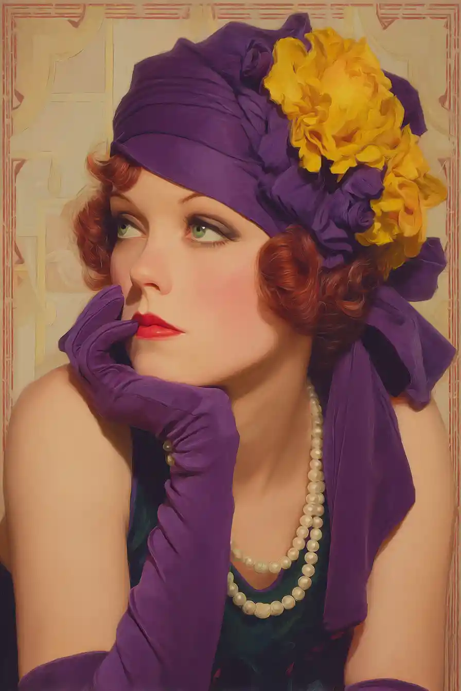 Art deco portrait of a glamorous contemplative flapper woman