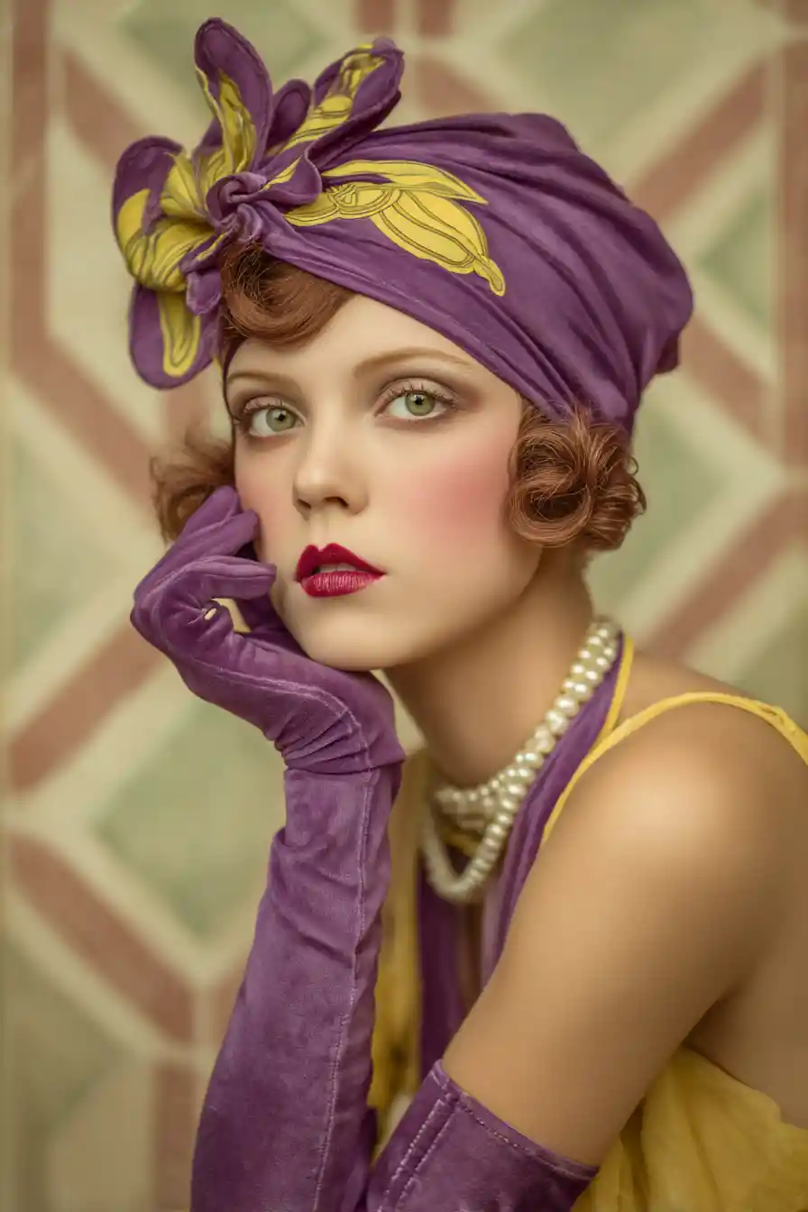 Art deco portrait of a glamorous thoughtful flapper woman