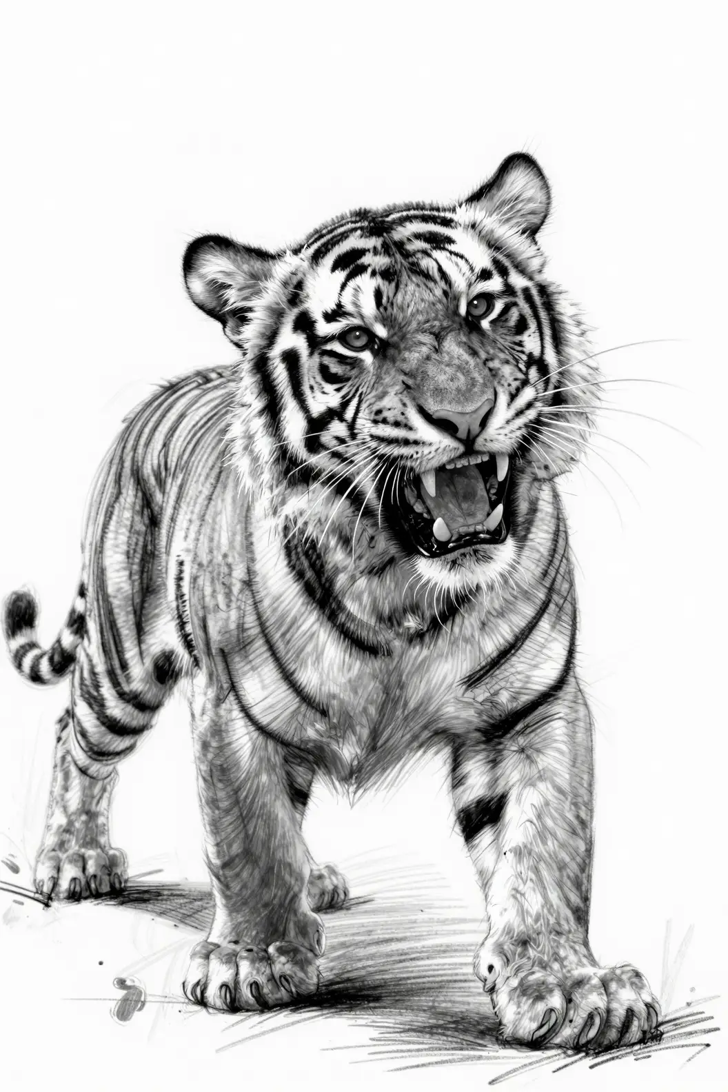 Dynamic sketch of a baby tiger shaking its head