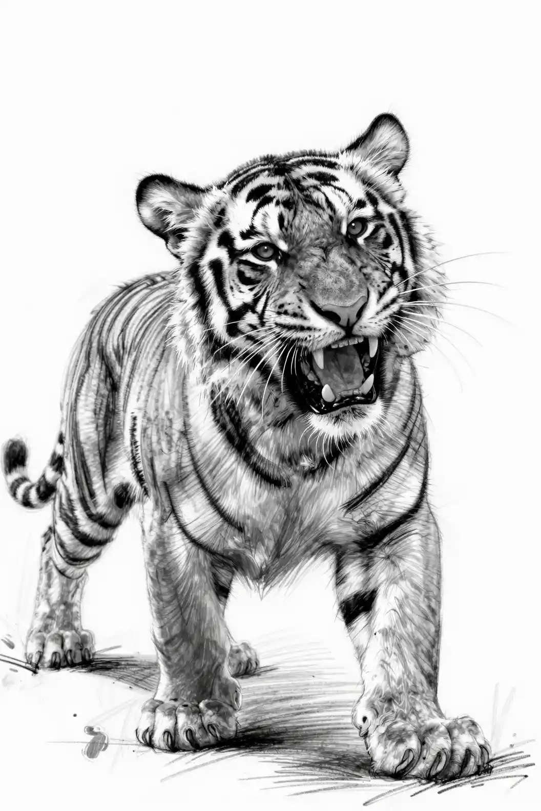 Boceto dinámico de un tigre bebé sacudiendo la cabeza