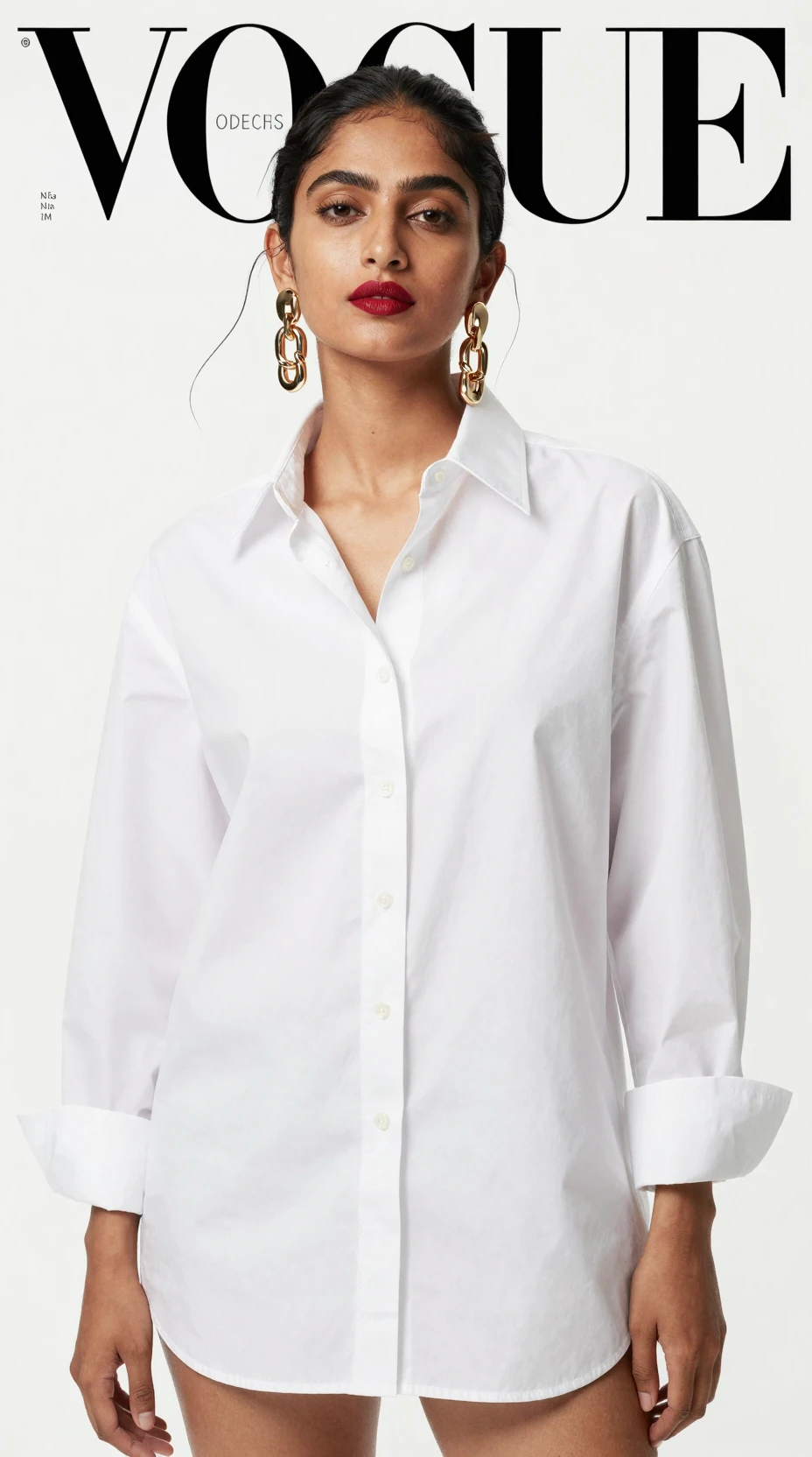 Retrato de moda de mujer surasiática confiada con camisa blanca