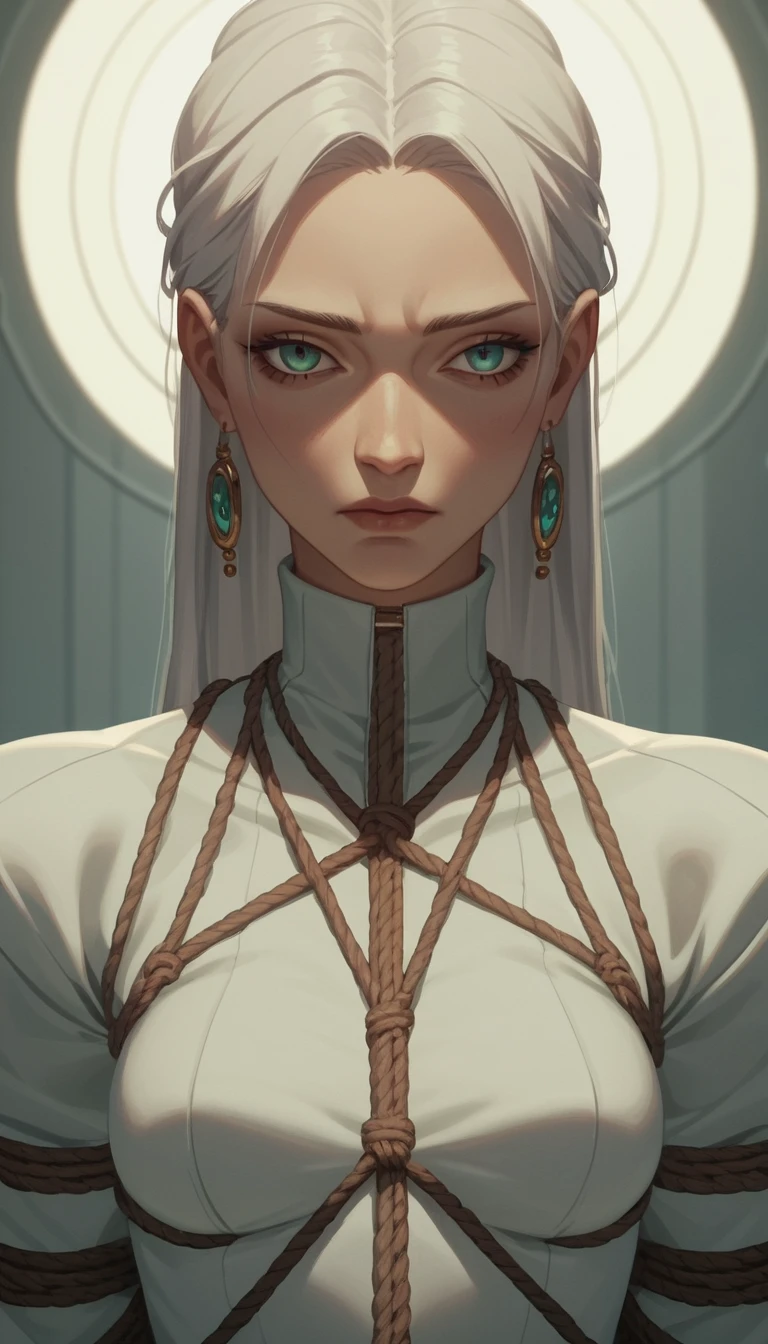 Chica de anime enigmática en un entorno calmado y sereno